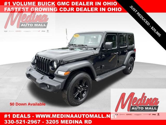2020 Jeep Wrangler Unlimited Sport Altitude in Black Clearcoat — front three-quarter view