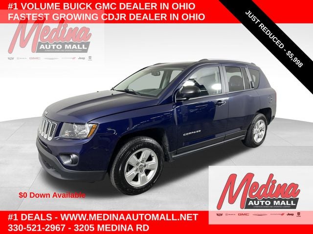 2017 Jeep Compass Sport in True Blue Pearlcoat — front three-quarter view