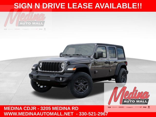 2026 Jeep Wrangler Sport S in Granite Crystal Metallic Clear-Coat Exterior Paint — front three-quarter view
