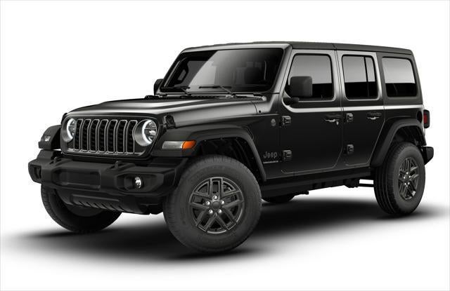 2026 Jeep Wrangler Sport S in Black Clear-Coat Exterior Paint — front three-quarter view