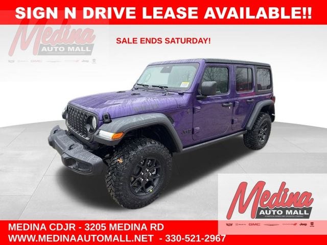 2026 Jeep Wrangler Willys in Reign Exterior Paint — front three-quarter view