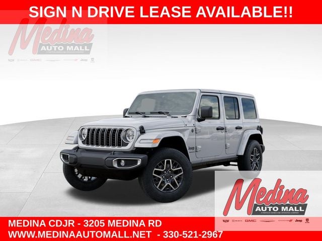 2026 Jeep Wrangler Sahara in Bright White Clear-Coat Exterior Paint — front three-quarter view