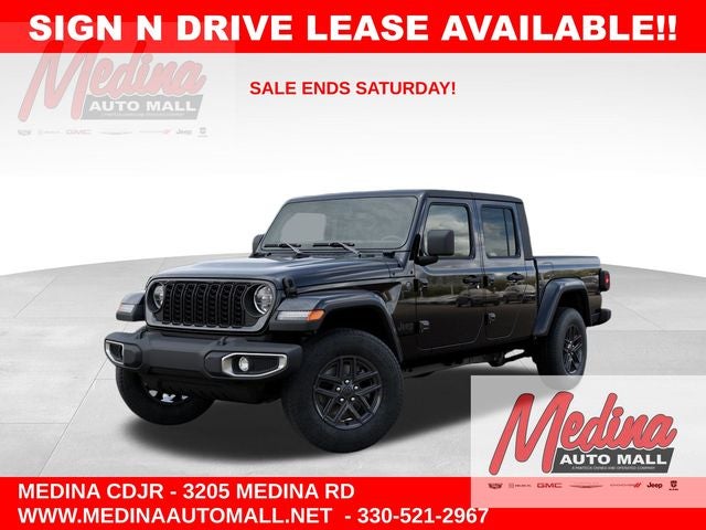 2026 Jeep Gladiator Sport S in Black Clear-Coat Exterior Paint — front three-quarter view