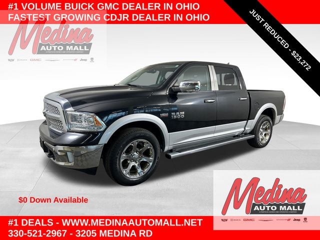 2017 RAM 1500 Laramie in Brilliant Black Crystal Pearlcoat — front three-quarter view