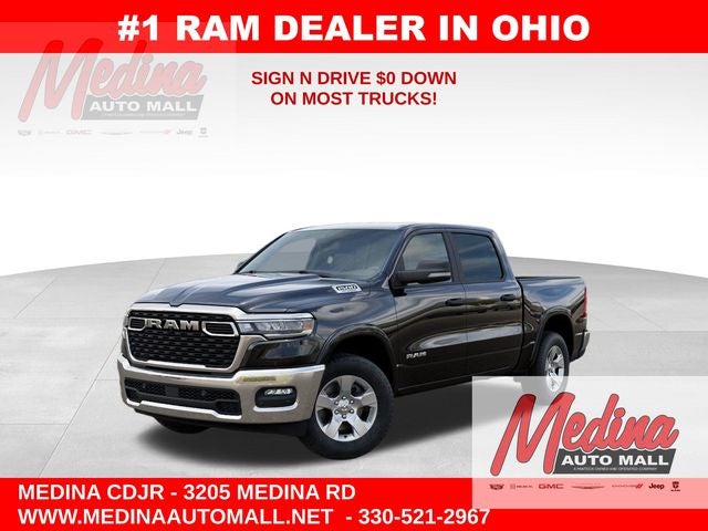 2026 RAM 1500 Big Horn/Lone Star in Diamond Black Crystal Pearl-Coat Exterior Paint — front three-quarter view