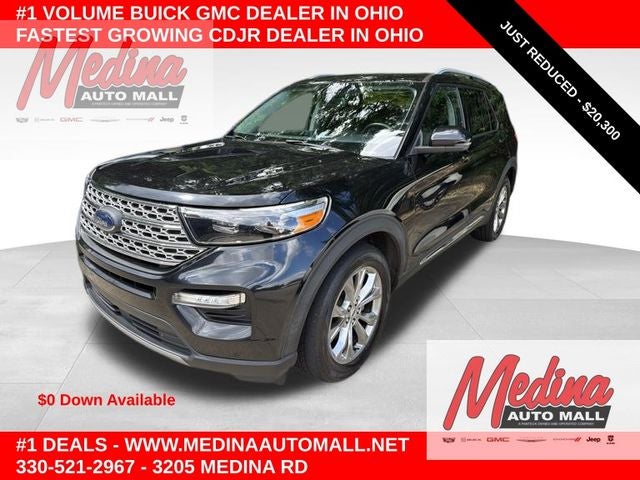 2021 Ford Explorer Limited in Agate Black Metallic — front three-quarter view