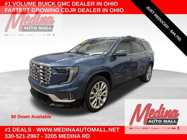 2024 GMC Acadia Denali in Downpour Metallic — front three-quarter view