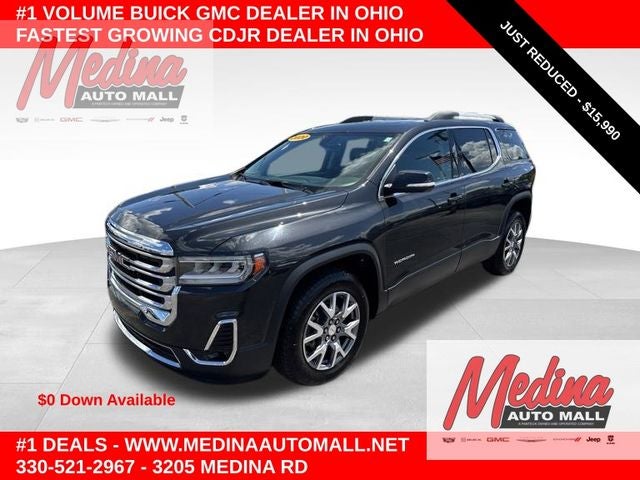 2020 GMC Acadia SLT in Carbon Black Metallic — front three-quarter view