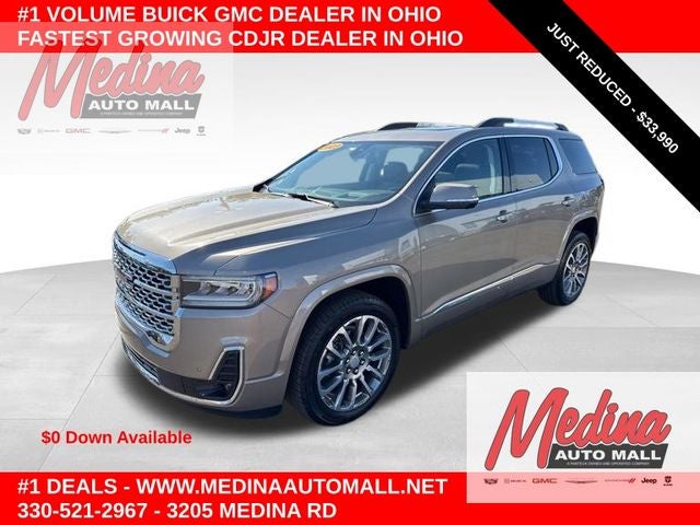 2023 GMC Acadia Denali in Light Stone Metallic — front three-quarter view
