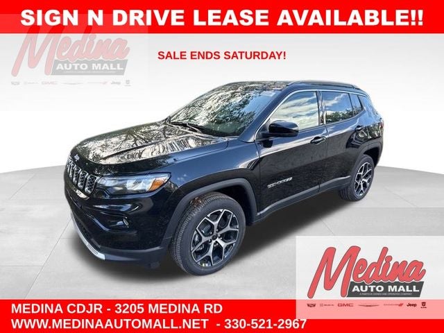 2026 Jeep Compass Limited in Diamond Black Crystal Pearl-Coat Exterior Paint — front three-quarter view