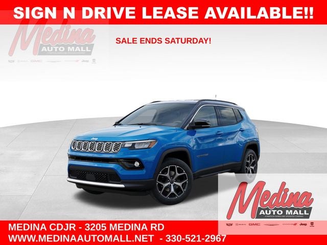 2026 Jeep Compass Limited in Hydro Blue Pearl-Coat Exterior Paint — front three-quarter view