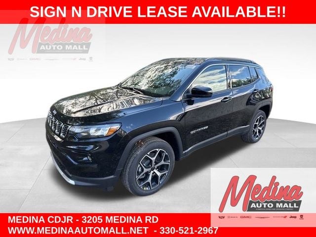 2026 Jeep Compass Limited in Diamond Black Crystal Pearl-Coat Exterior Paint — front three-quarter view