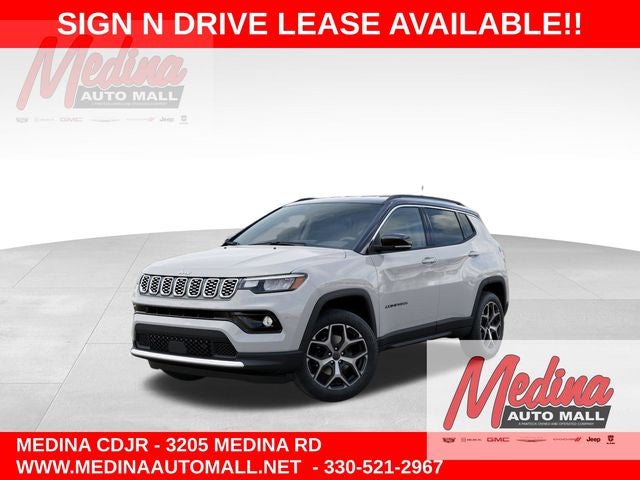 2026 Jeep Compass Limited in Bright White Clear-Coat Exterior Paint — front three-quarter view