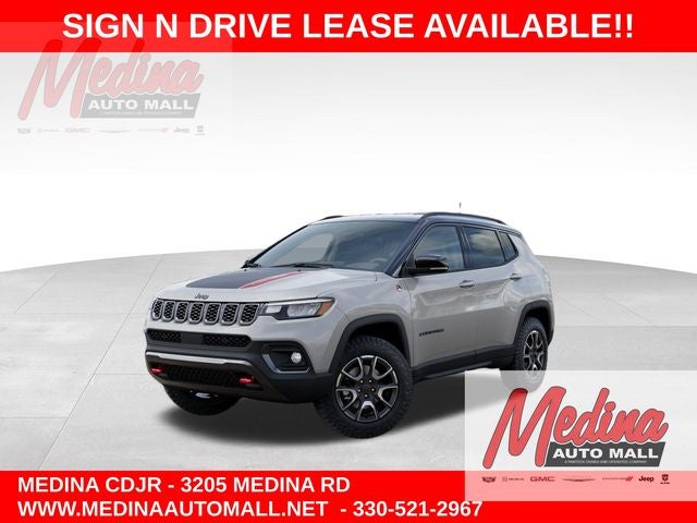 2026 Jeep Compass Trailhawk in Silver Zynith Metallic Clear-Coat Exterior Paint — front three-quarter view