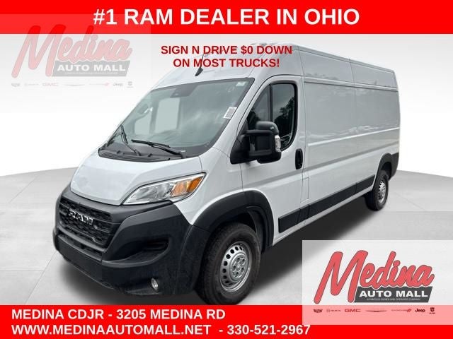 2026 RAM ProMaster 2500 High Roof in Bright White Clear-Coat Exterior Paint — front three-quarter view