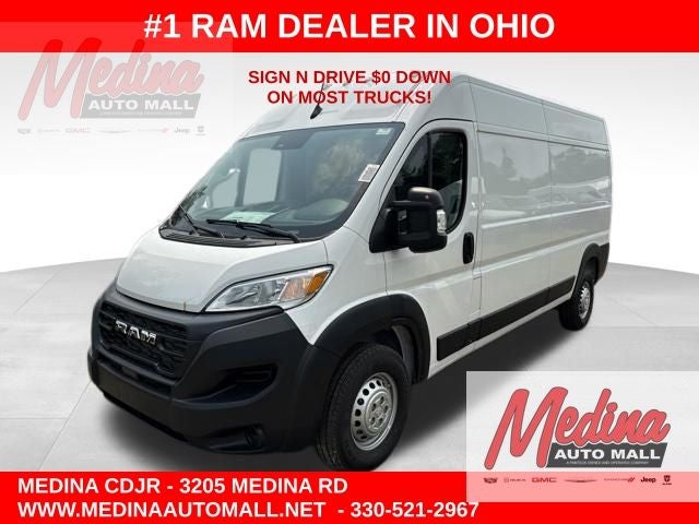 2026 RAM ProMaster 2500 High Roof in Bright White Clear-Coat Exterior Paint — front three-quarter view