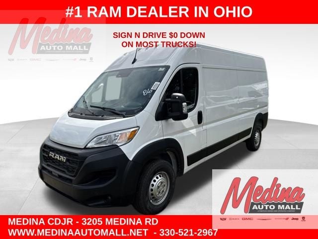 2026 RAM ProMaster 2500 High Roof in Bright White Clear-Coat Exterior Paint — front three-quarter view
