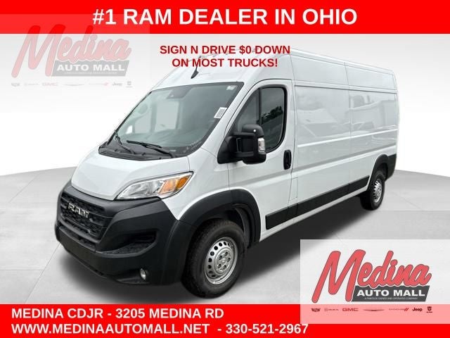 2026 RAM ProMaster 2500 High Roof in Bright White Clear-Coat Exterior Paint — front three-quarter view