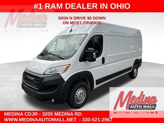 2026 RAM ProMaster 2500 High Roof in Bright White Clear-Coat Exterior Paint — front three-quarter view