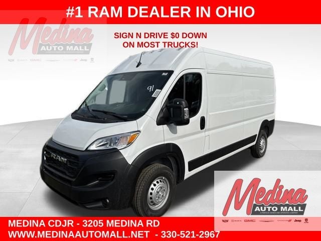 2026 RAM ProMaster 2500 High Roof in Bright White Clear-Coat Exterior Paint — front three-quarter view