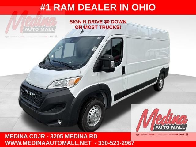 2026 RAM ProMaster 2500 High Roof in Bright White Clear-Coat Exterior Paint — front three-quarter view