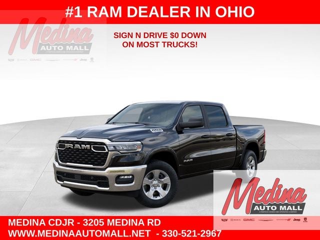 2026 RAM 1500 Big Horn/Lone Star in Diamond Black Crystal Pearl-Coat Exterior Paint — front three-quarter view