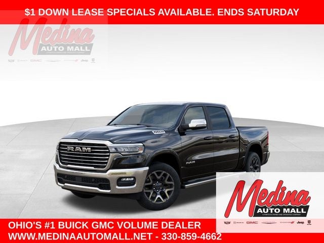 2026 RAM 1500 Laramie in Diamond Black Crystal Pearl-Coat Exterior Paint — front three-quarter view