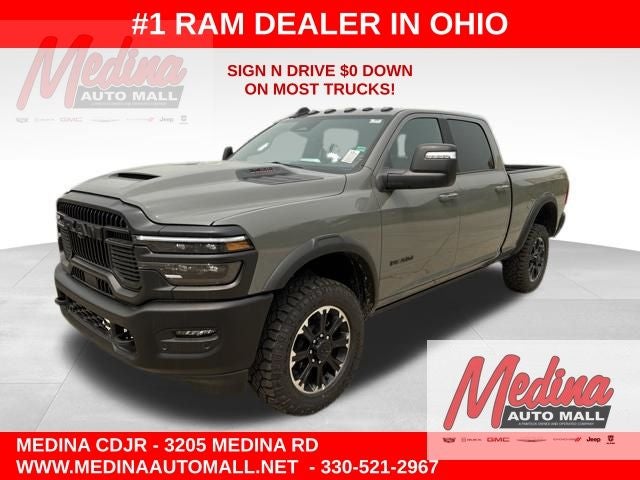 2026 RAM 2500 Rebel in Ceramic Gray Clear-Coat Exterior Paint — front three-quarter view