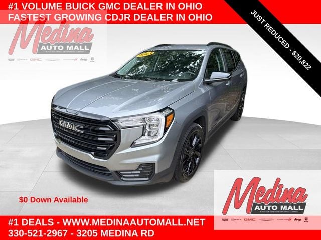 2023 GMC Terrain SLE in Sterling Metallic — front three-quarter view
