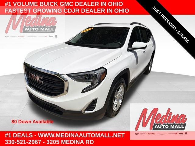 2020 GMC Terrain SLE in Summit White — front three-quarter view
