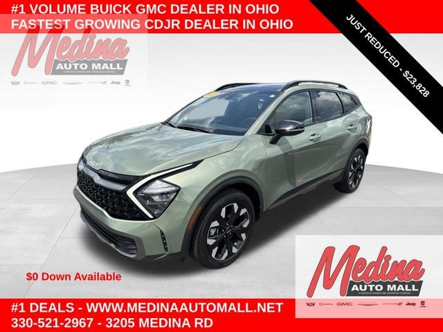 2023 Kia Sportage X-Line in Jungle Green — front three-quarter view