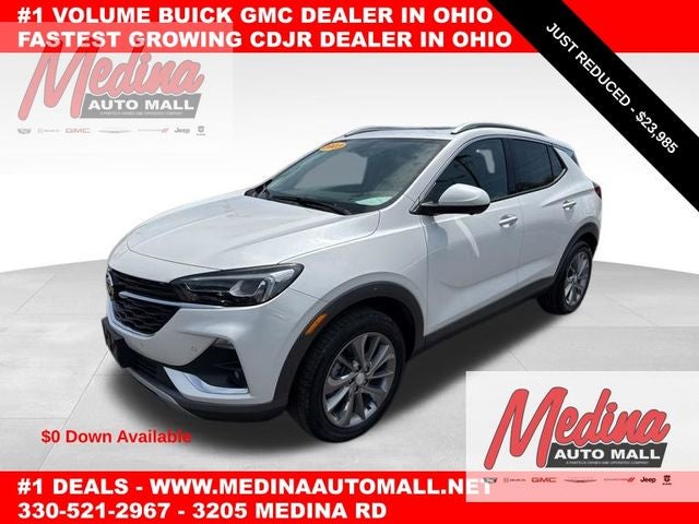 2023 Buick Encore GX Essence in White Frost Tricoat — front three-quarter view